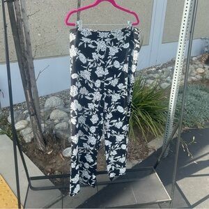 Pink Lily XL Black and White Floral Wide Leg Pants side zipper